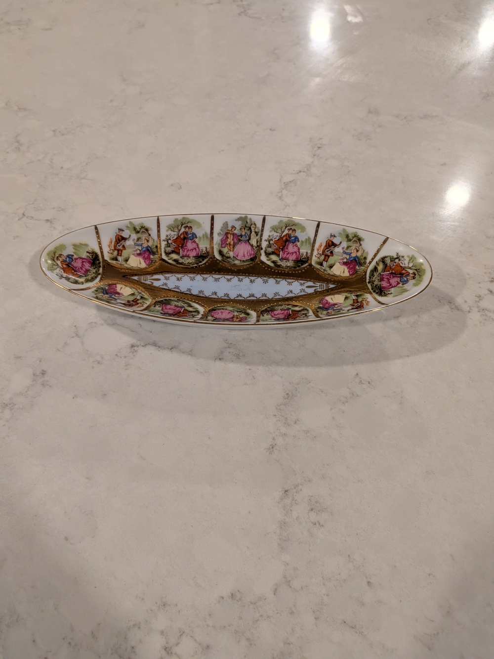 Royal Vienna Porcelain Dish Hand Painted Vintage 1940s Antique Austria 10"L x4"W